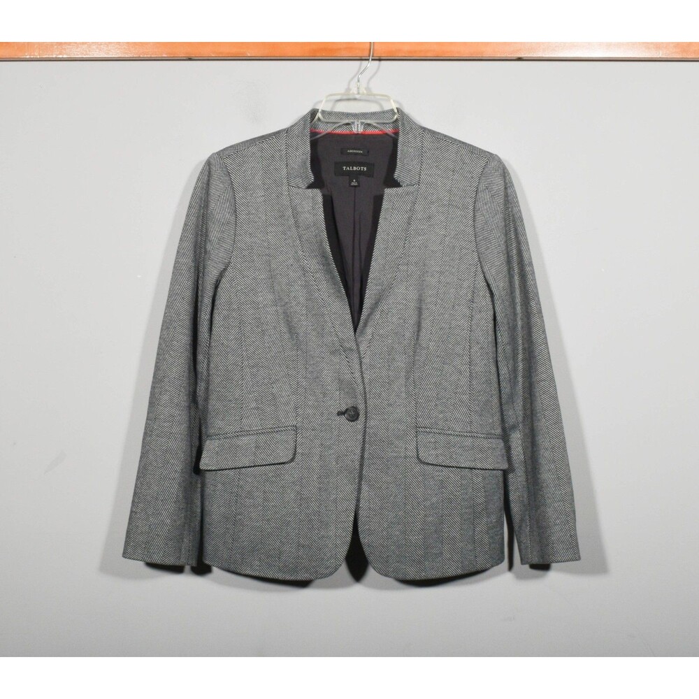 Talbots Aberdeen Black Herringbone Equestrian 2 Button Blazer Jacket Sz 6